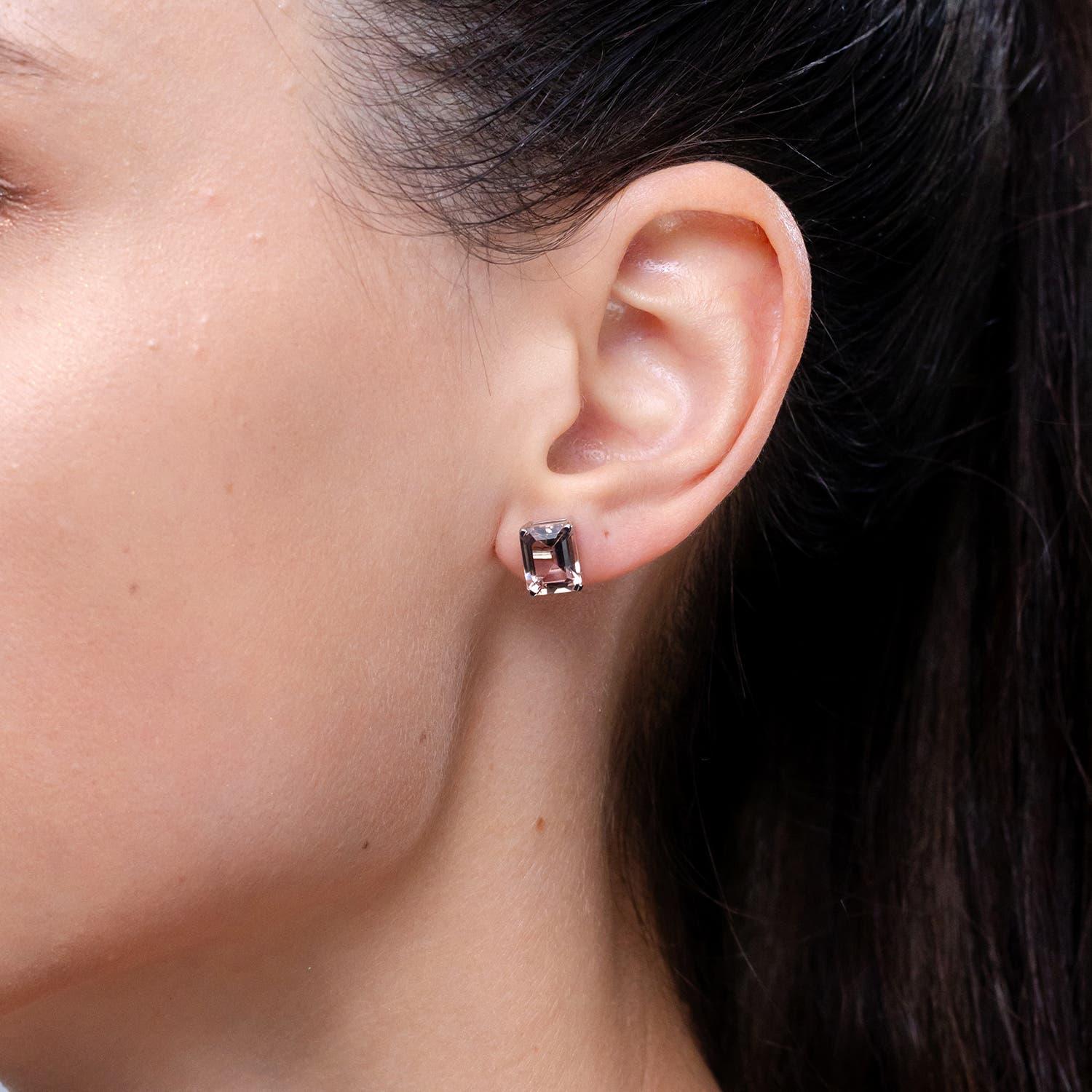 Moderne Angara - Boucles d'oreilles solitaire en or 14 carats avec Morganite taille émeraude 4,1 ct en vente