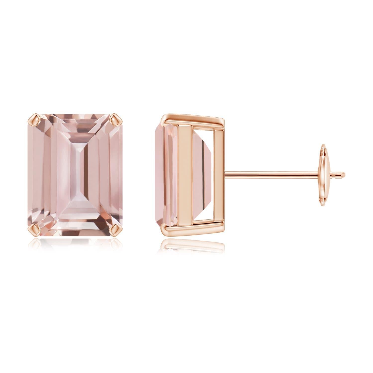 Taille émeraude Angara - Boucles d'oreilles solitaire en or 14 carats avec Morganite taille émeraude 4,1 ct en vente