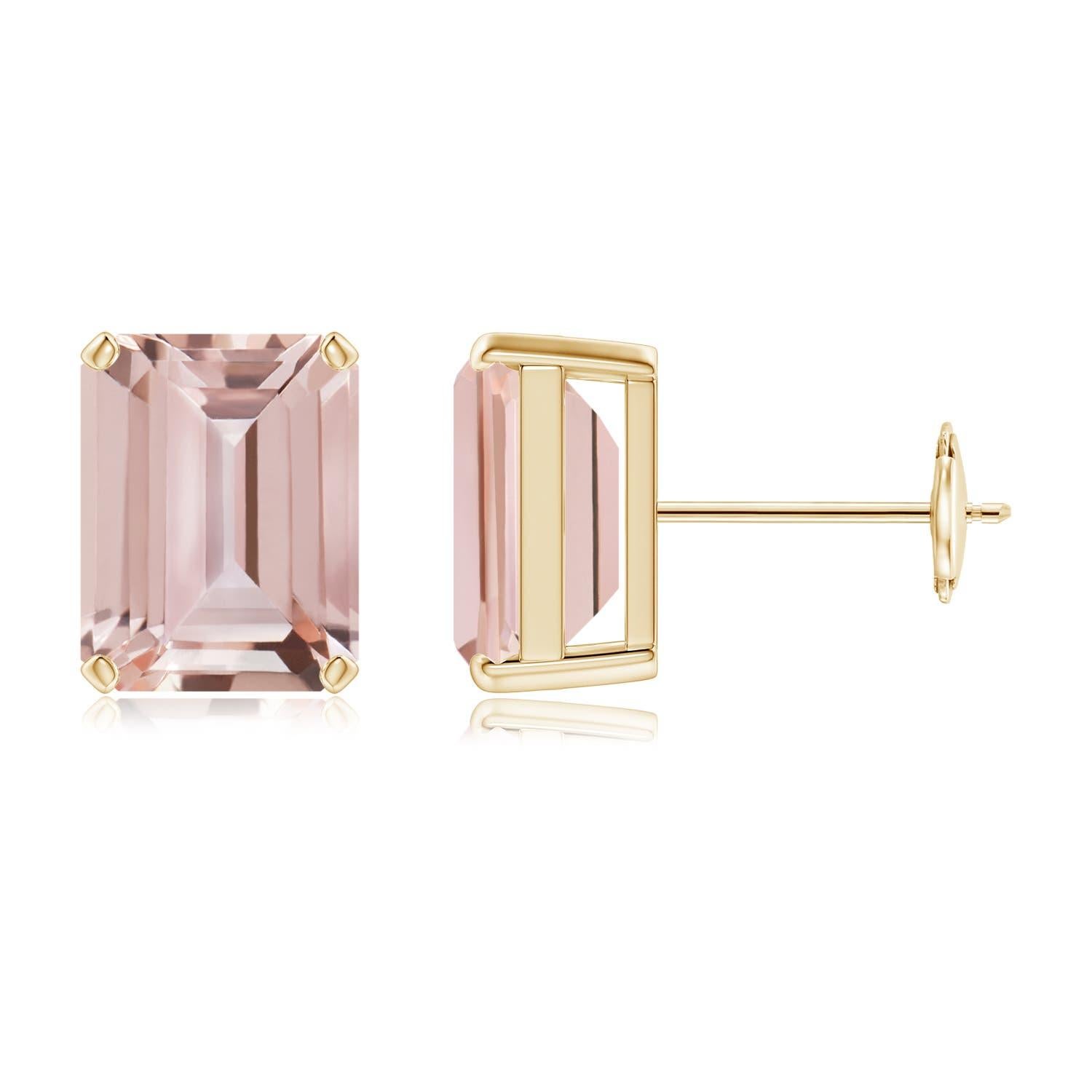 Angara - Boucles d'oreilles solitaire en or 14 carats avec Morganite taille émeraude 4,1 ct Neuf - En vente à Los Angeles, CA