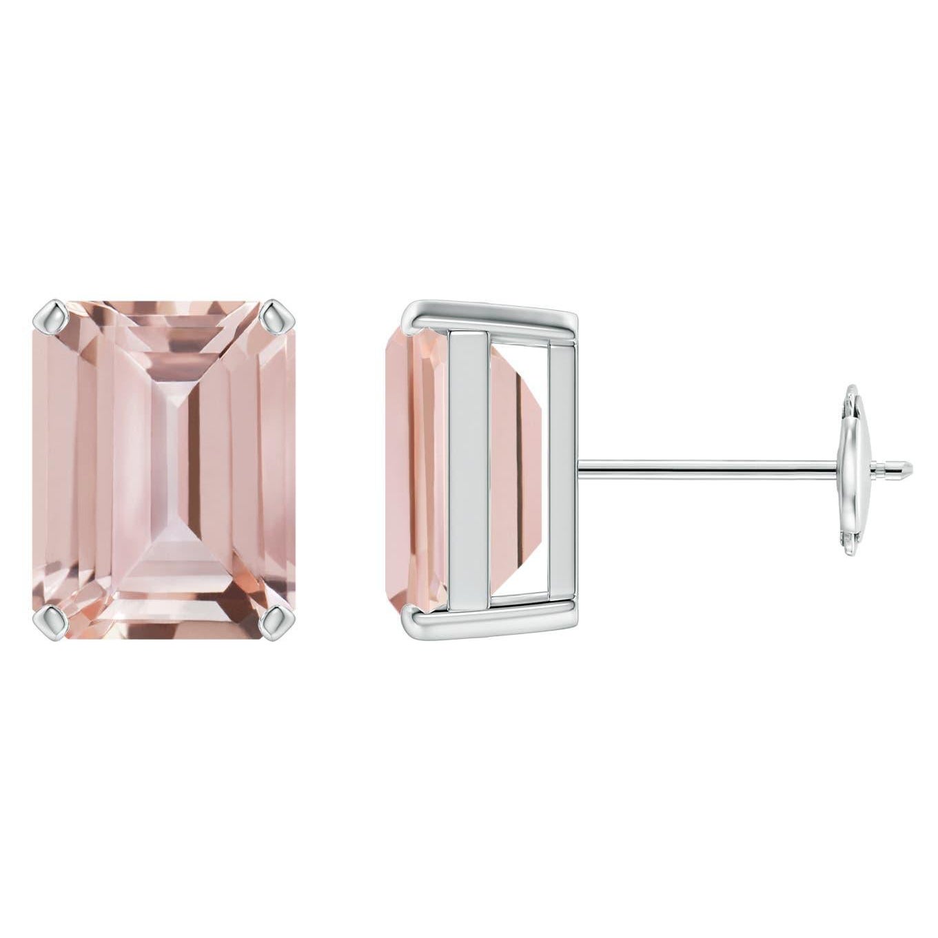 Angara - Boucles d'oreilles solitaire en or 14 carats avec Morganite taille émeraude 4,1 ct en vente