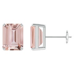 Angara - Boucles d'oreilles solitaire en or 14 carats avec Morganite taille émeraude 4,1 ct