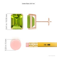 Angara Natural Emerald-Cut 4.7 ct Peridot Solitaire Stud Earrings in 14K Gold