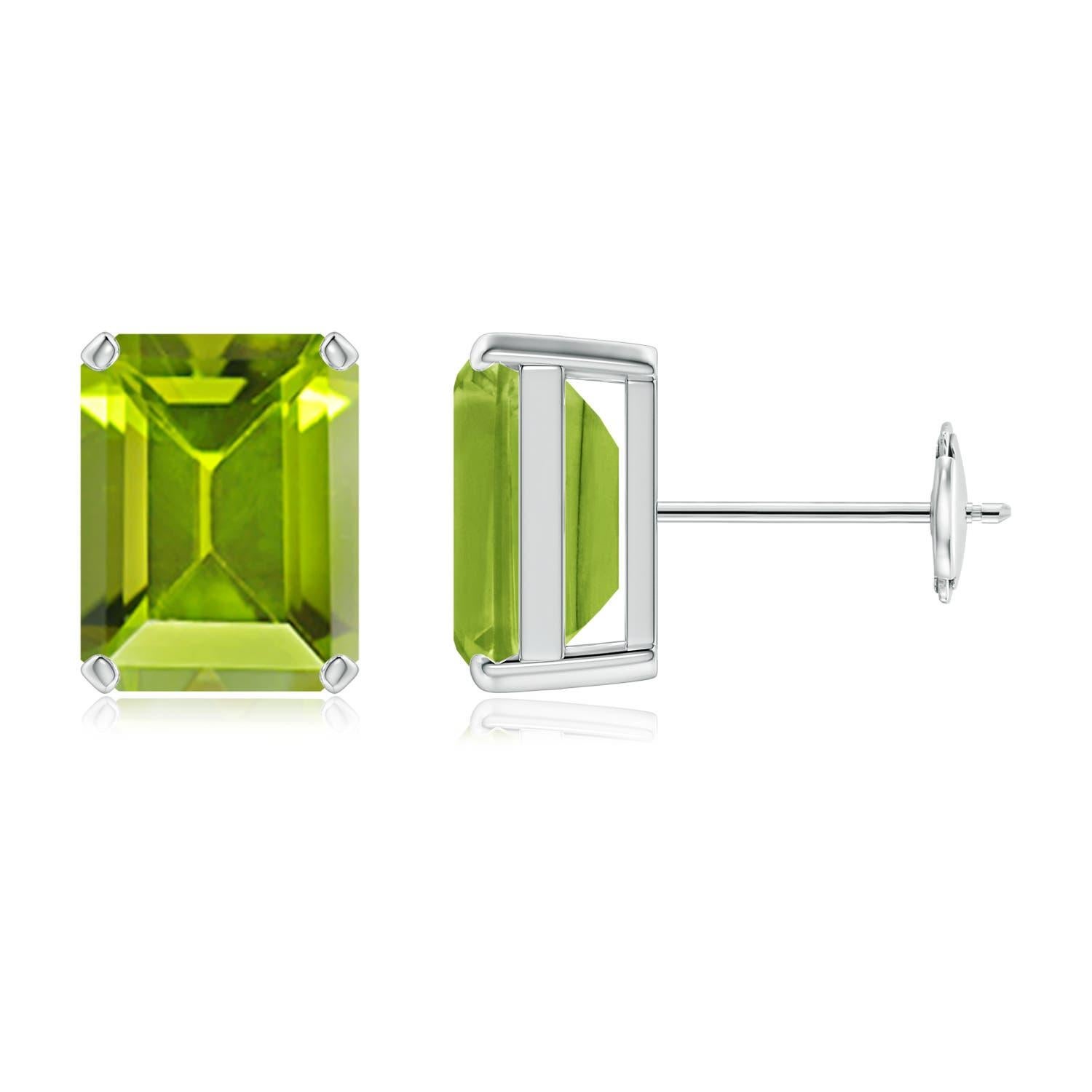Women's Angara Natural Emerald-Cut 4.7 ct Peridot Solitaire Stud Earrings in 14K Gold For Sale