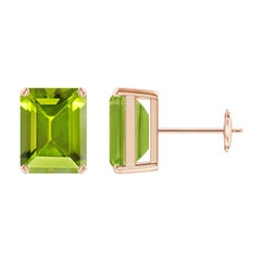 Angara Orecchini solitari di peridoto con taglio smeraldo naturale da 4,7 carati in oro 14K