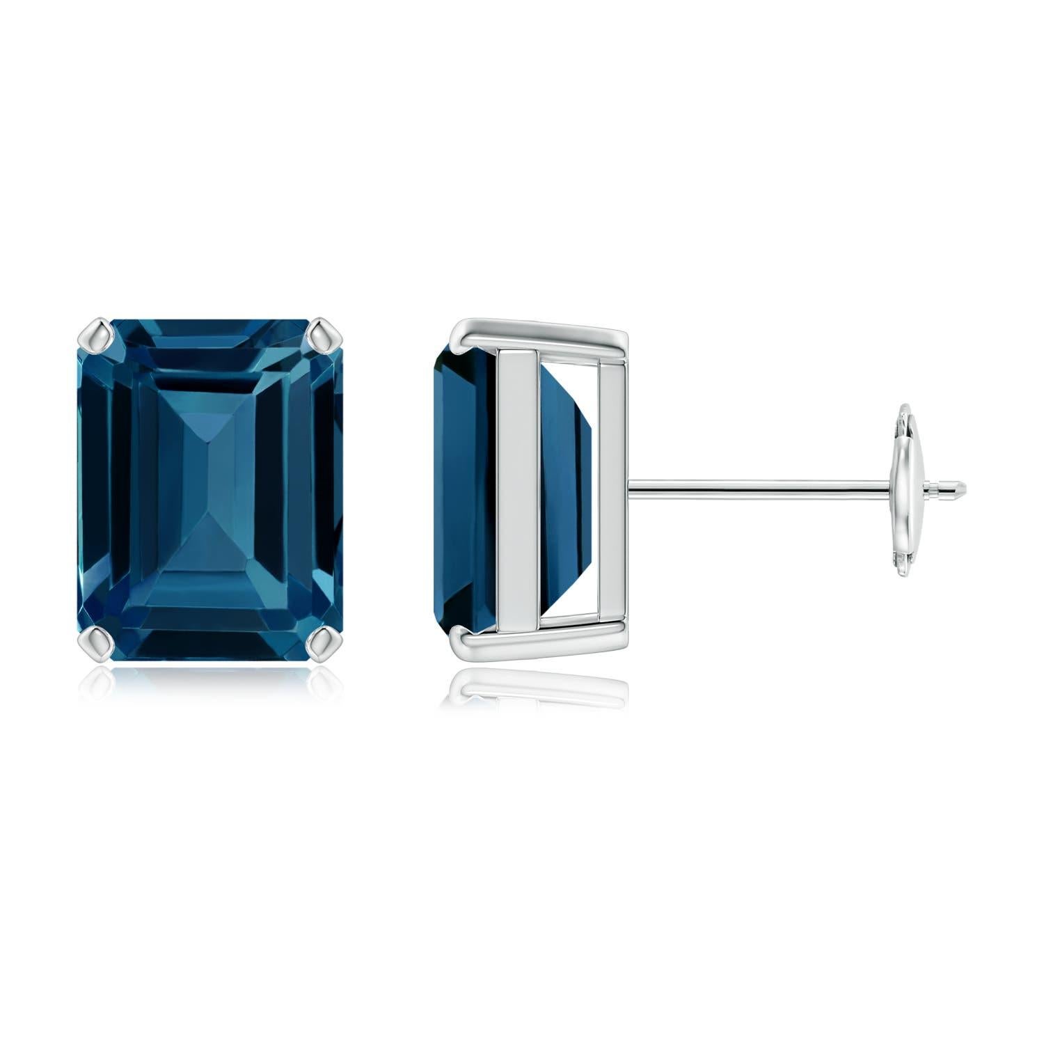 Emerald Cut Angara Natural Emerald-Cut 5.5 ct London Blue Topaz Earrings in 14K Solid Gold For Sale