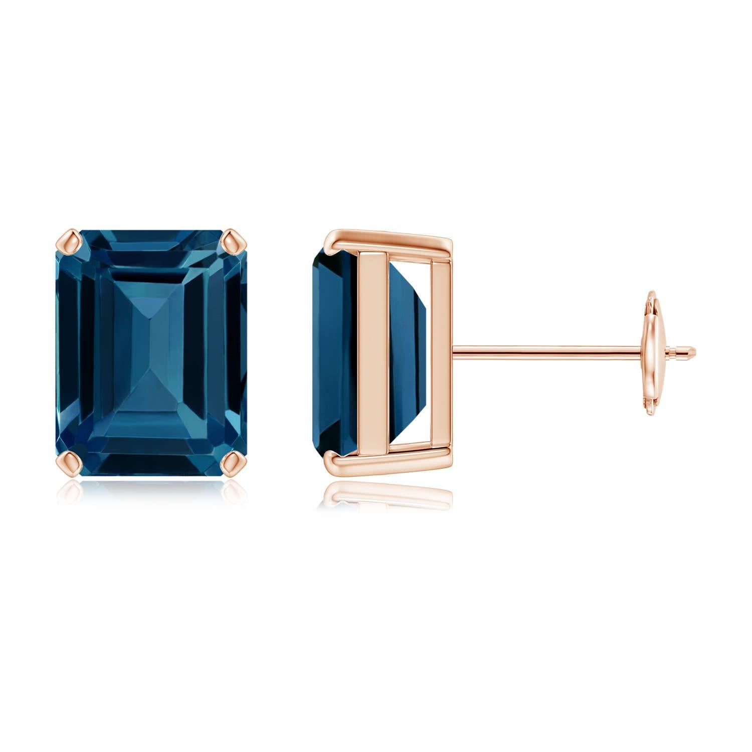 Angara Natural Emerald-Cut 5.5 ct London Blue Topaz Earrings in 14K Solid Gold In New Condition For Sale In Los Angeles, CA