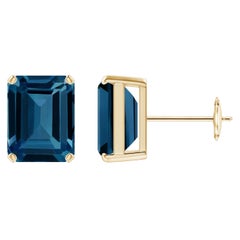 Orecchini Angara in oro massiccio 14K con smeraldo naturale da 5,5 ct di Topazio Blu di Londra
