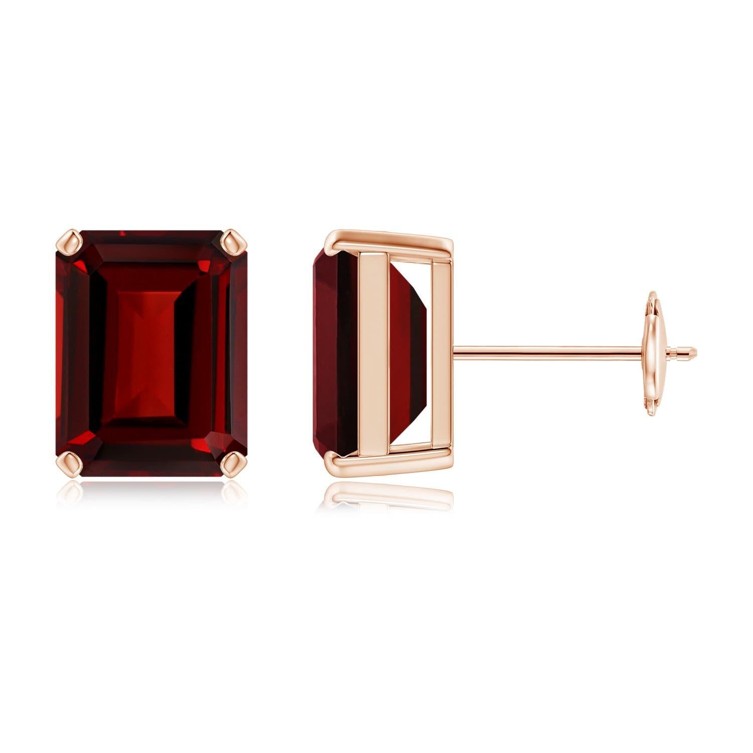 Angara Natural Emerald-Cut 5.6 ct Garnet Solitaire Stud Earrings in 14K Gold In New Condition For Sale In Los Angeles, CA