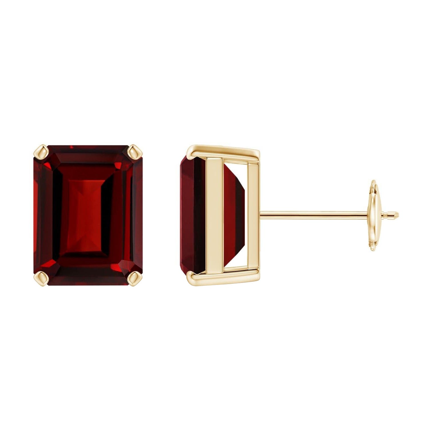 Angara Natural Emerald-Cut 5.6 ct Garnet Solitaire Stud Earrings in 14K Gold