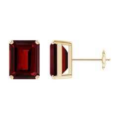 Angara Natural Emerald-Cut 5.6 ct Garnet Solitaire Stud Earrings in 14K Gold