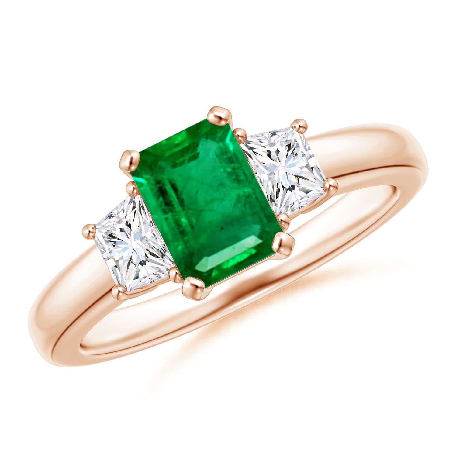 Anillo Angara de esmeralda natural y diamante trapezoidal en oro macizo de 14 quilates en venta 3