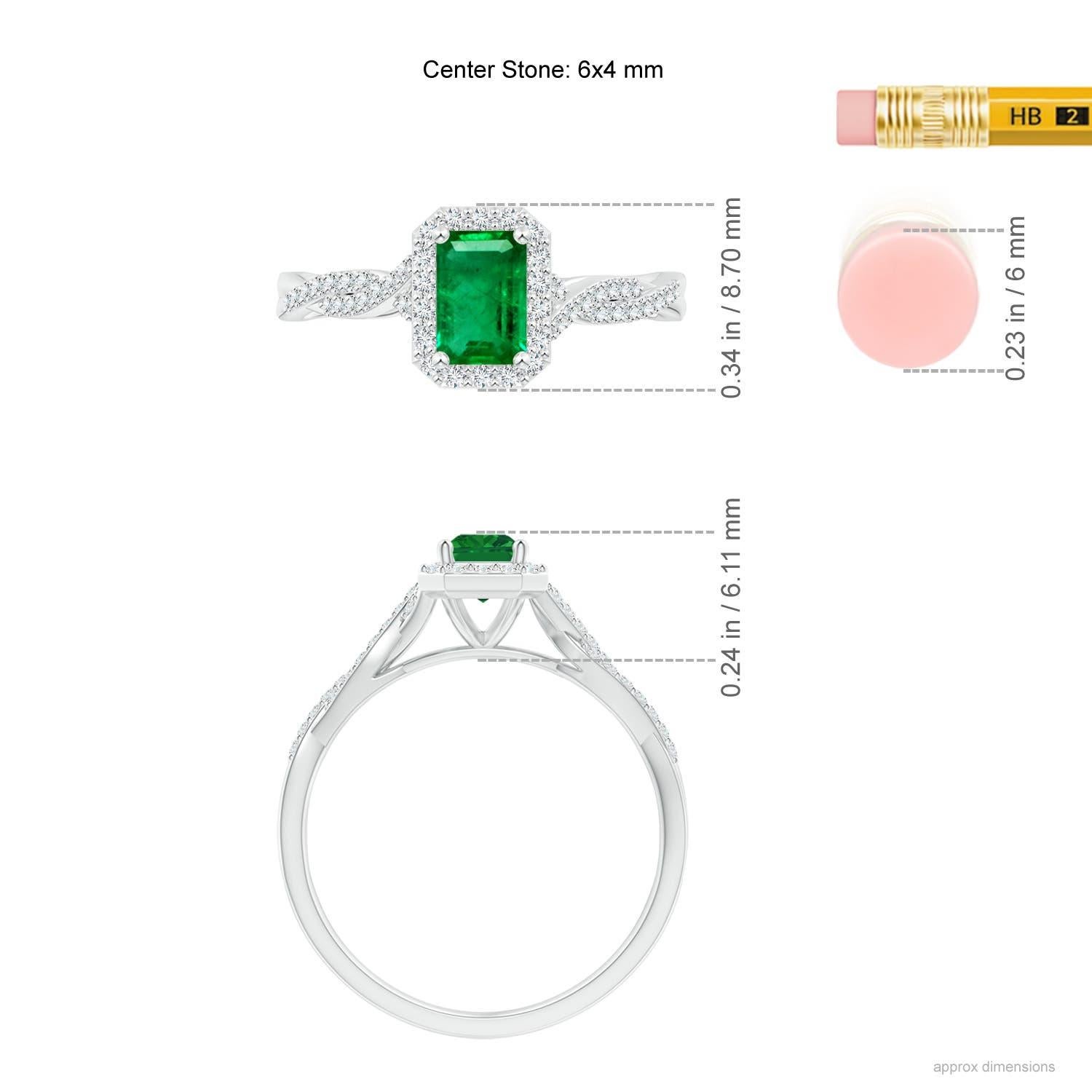 Bague Angara en or massif 14 carats avec halo d'émeraudes naturelles et tige torsadée en vente 1