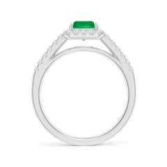 Angara Natural Emerald-Cut Emerald Ring with Diamond Halo in 14K Solid Gold