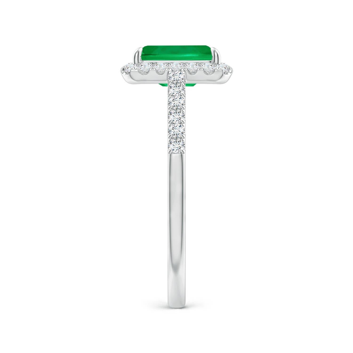 Angara Natural Emerald-Cut Emerald Ring with Diamond Halo in 14K Solid Gold In New Condition For Sale In Los Angeles, CA