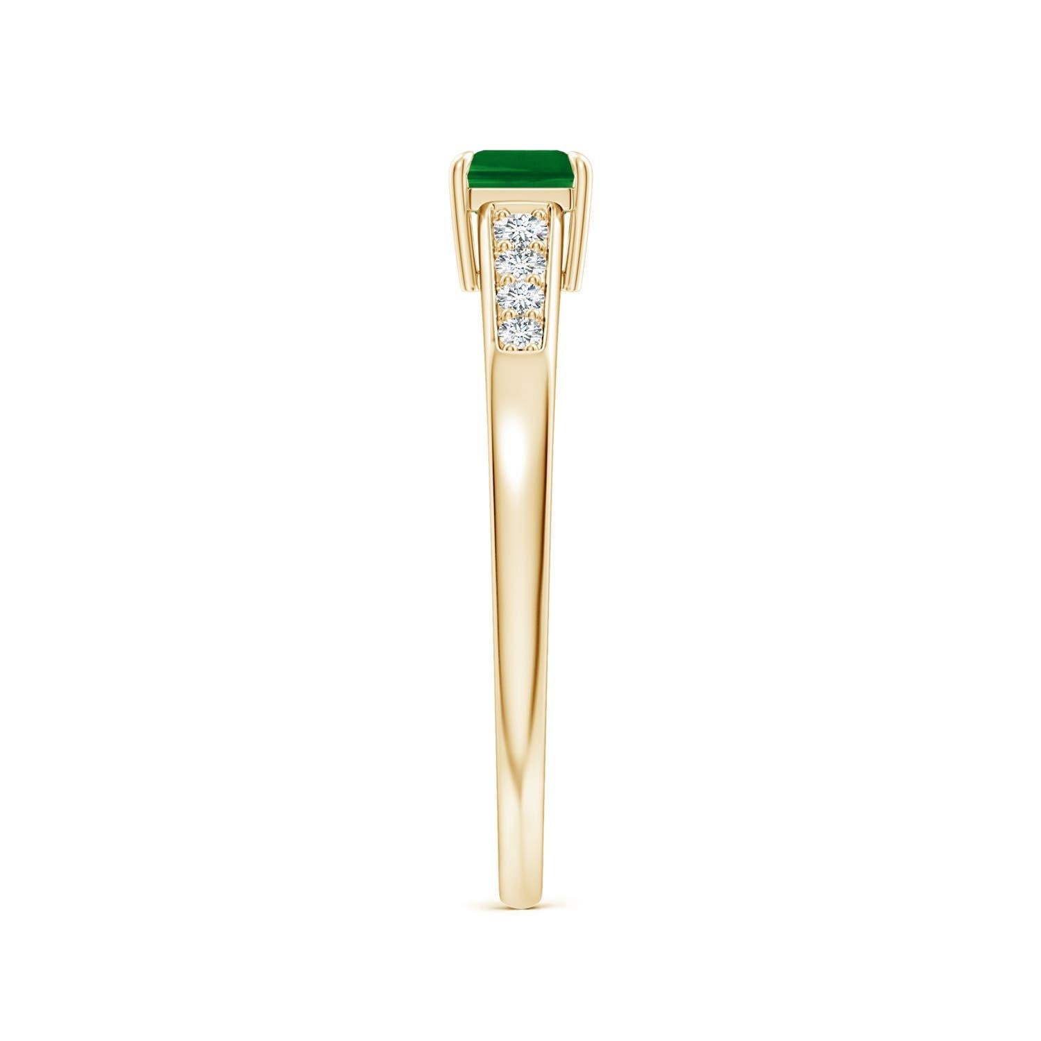 Bague solitaire en or massif 14K avec diamant et émeraude naturelle Angara Pour femmes en vente