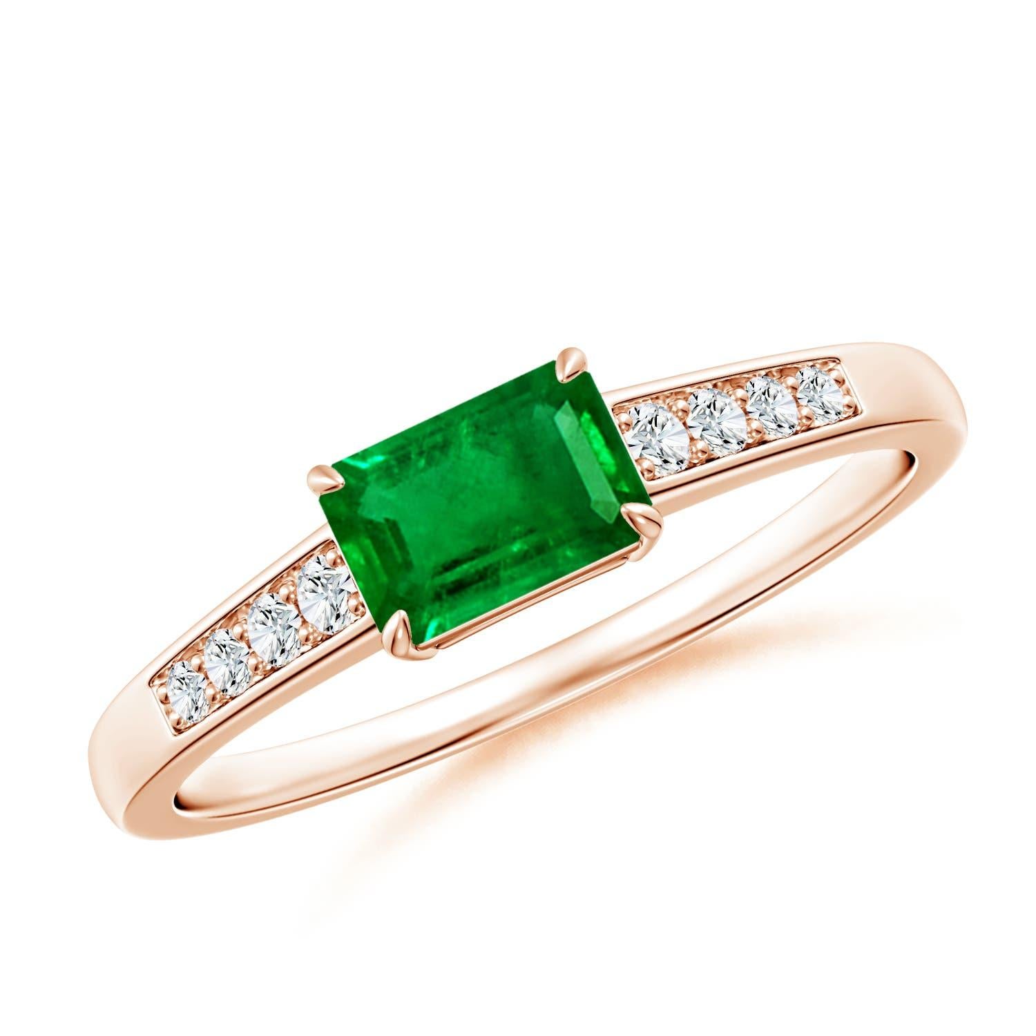 Bague solitaire en or massif 14K avec diamant et émeraude naturelle Angara en vente 3