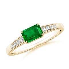 Bague solitaire en or massif 14K avec diamant et émeraude naturelle Angara