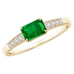 Angara natürlichen Smaragd-Schliff Smaragd Solitär-Ring mit Diamant in 14K massivem Gold