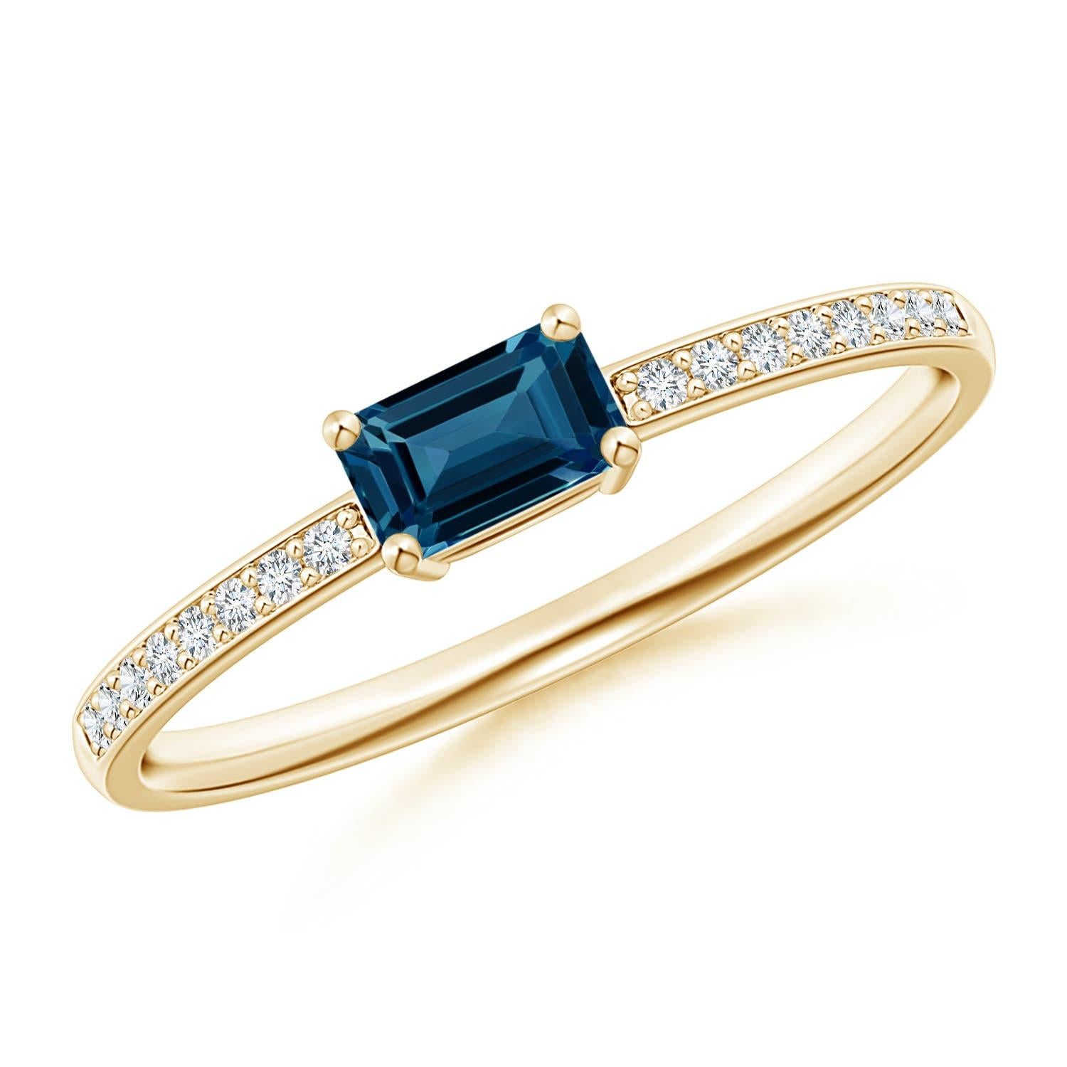 Angara Natürlicher Smaragd-Schliff Londoner Blautopas Solitär Ring in 14K massivem Gold