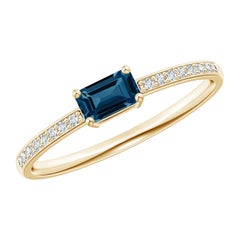 Angara Natürlicher Smaragd-Schliff Londoner Blautopas Solitär Ring in 14K massivem Gold