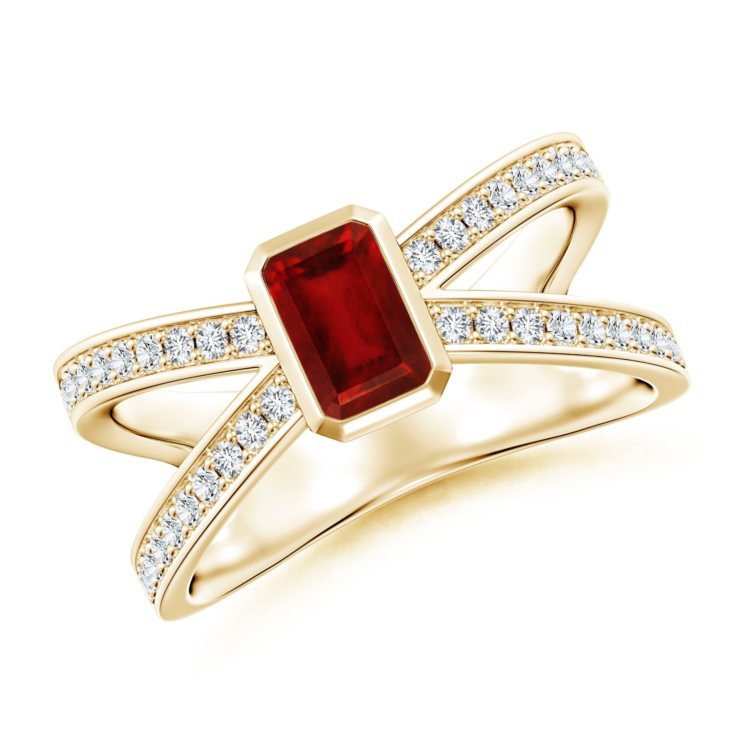 Angara Natürliche Smaragd-Schliff Rubin Solitär Verlobungsring in 14K massivem Gold im Angebot 2
