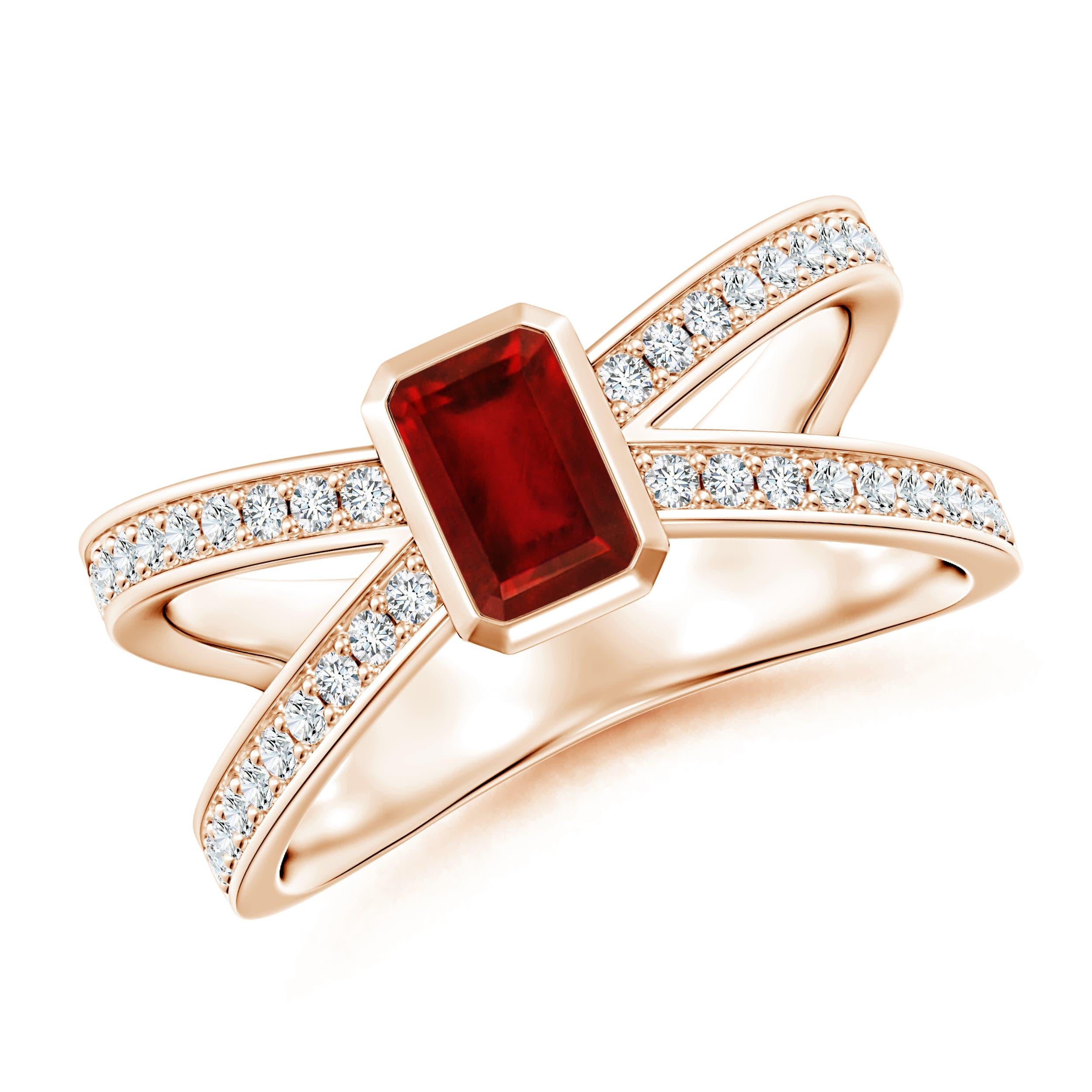 Angara Natürliche Smaragd-Schliff Rubin Solitär Verlobungsring in 14K massivem Gold im Angebot 3