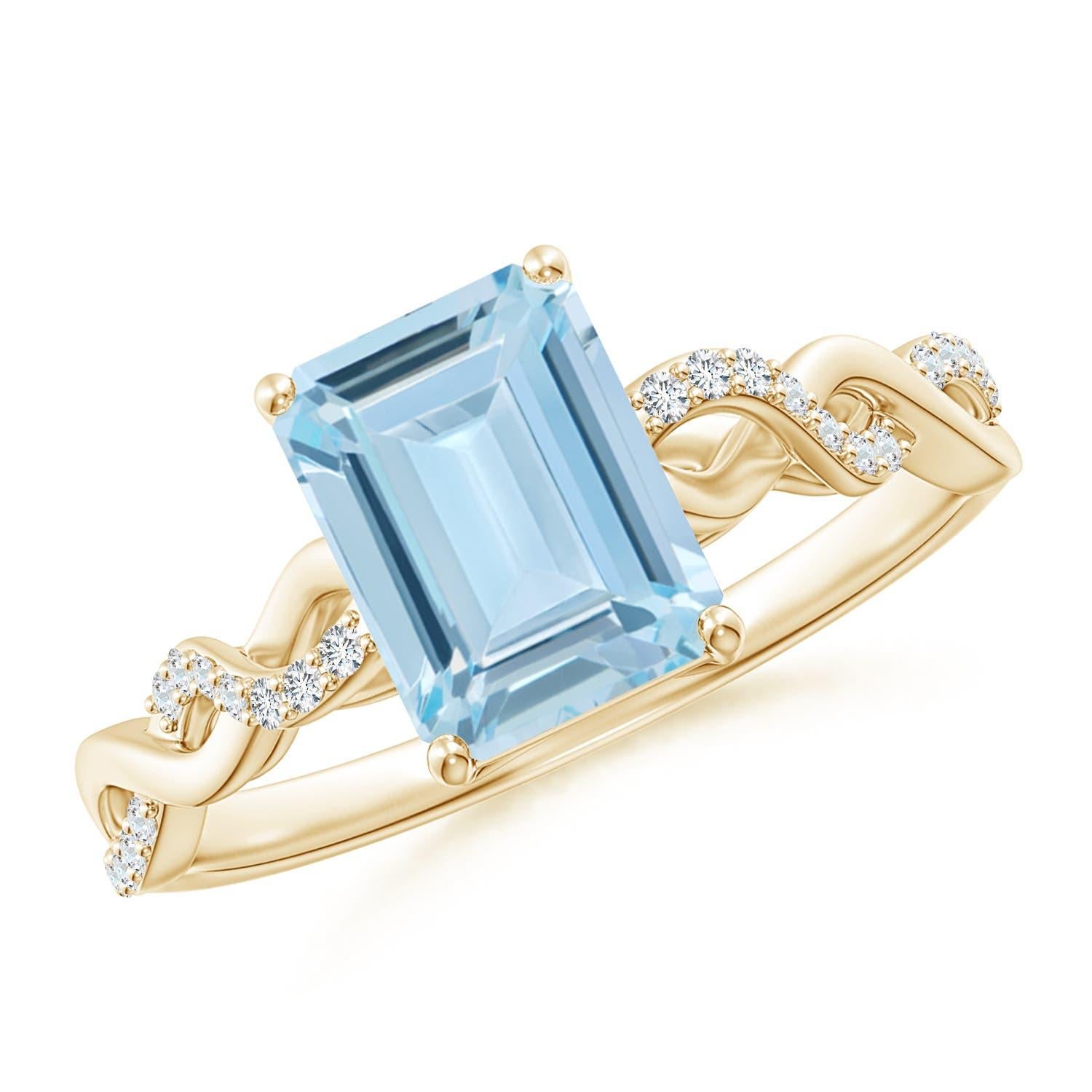 Anillo de Aguamarina Angara Solitario de Corte Esmeralda Natural de 1,35 ct en Oro Macizo de 14K en venta 2