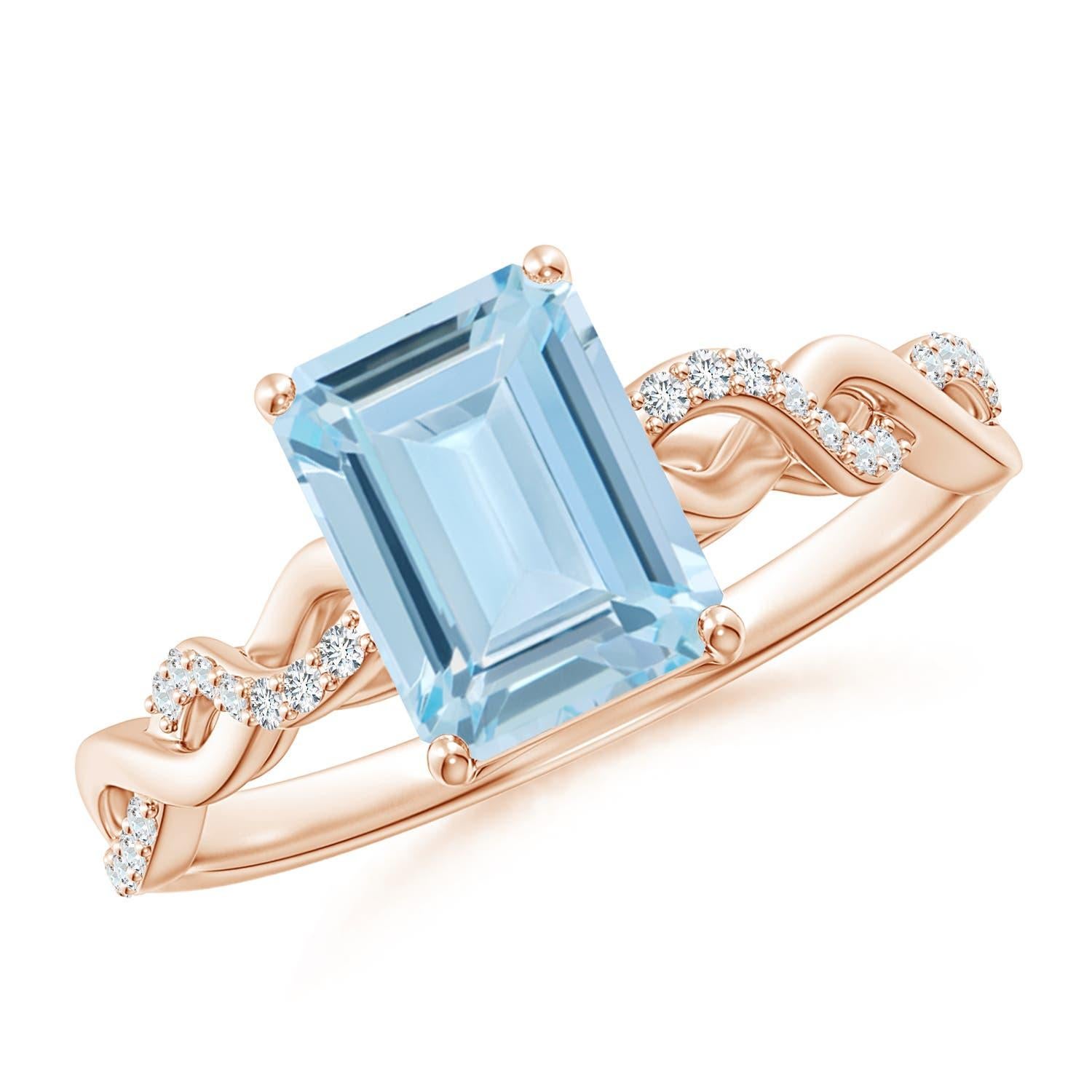 Anillo de Aguamarina Angara Solitario de Corte Esmeralda Natural de 1,35 ct en Oro Macizo de 14K en venta 3