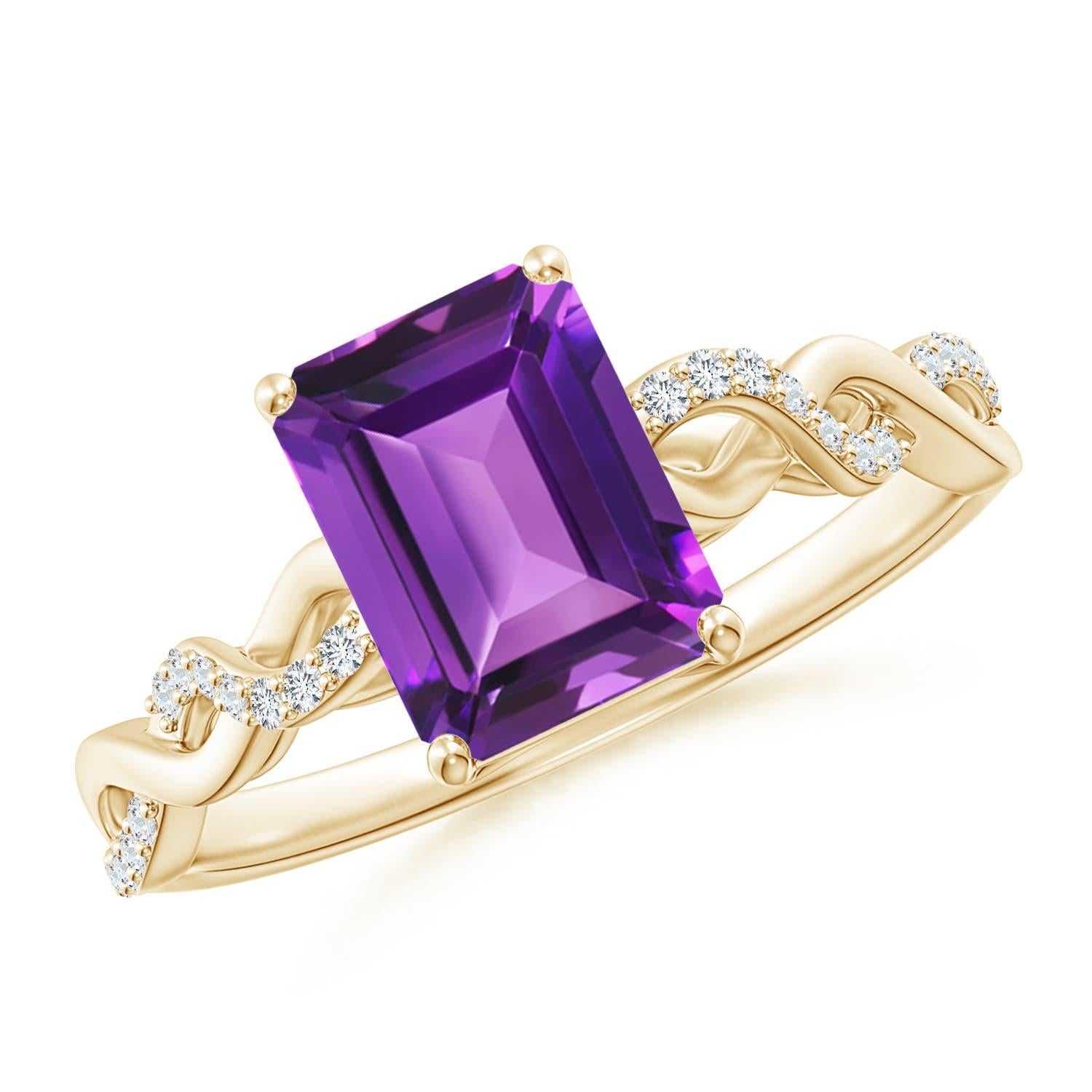 Anillo Angara de amatista natural talla esmeralda con solitario de 1,5 ct en oro macizo de 14 quilates en venta 1