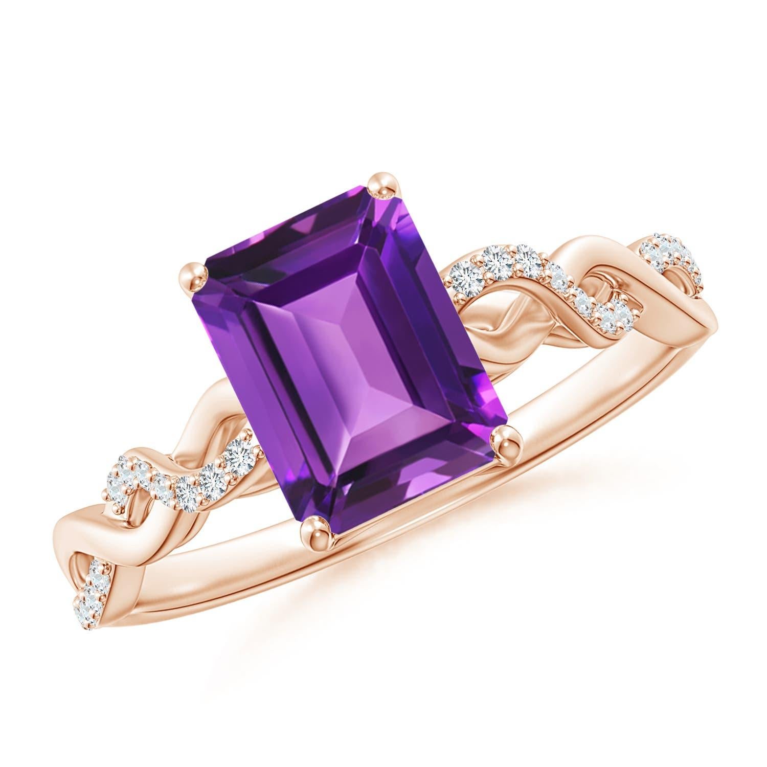 Anillo Angara de amatista natural talla esmeralda con solitario de 1,5 ct en oro macizo de 14 quilates en venta 2