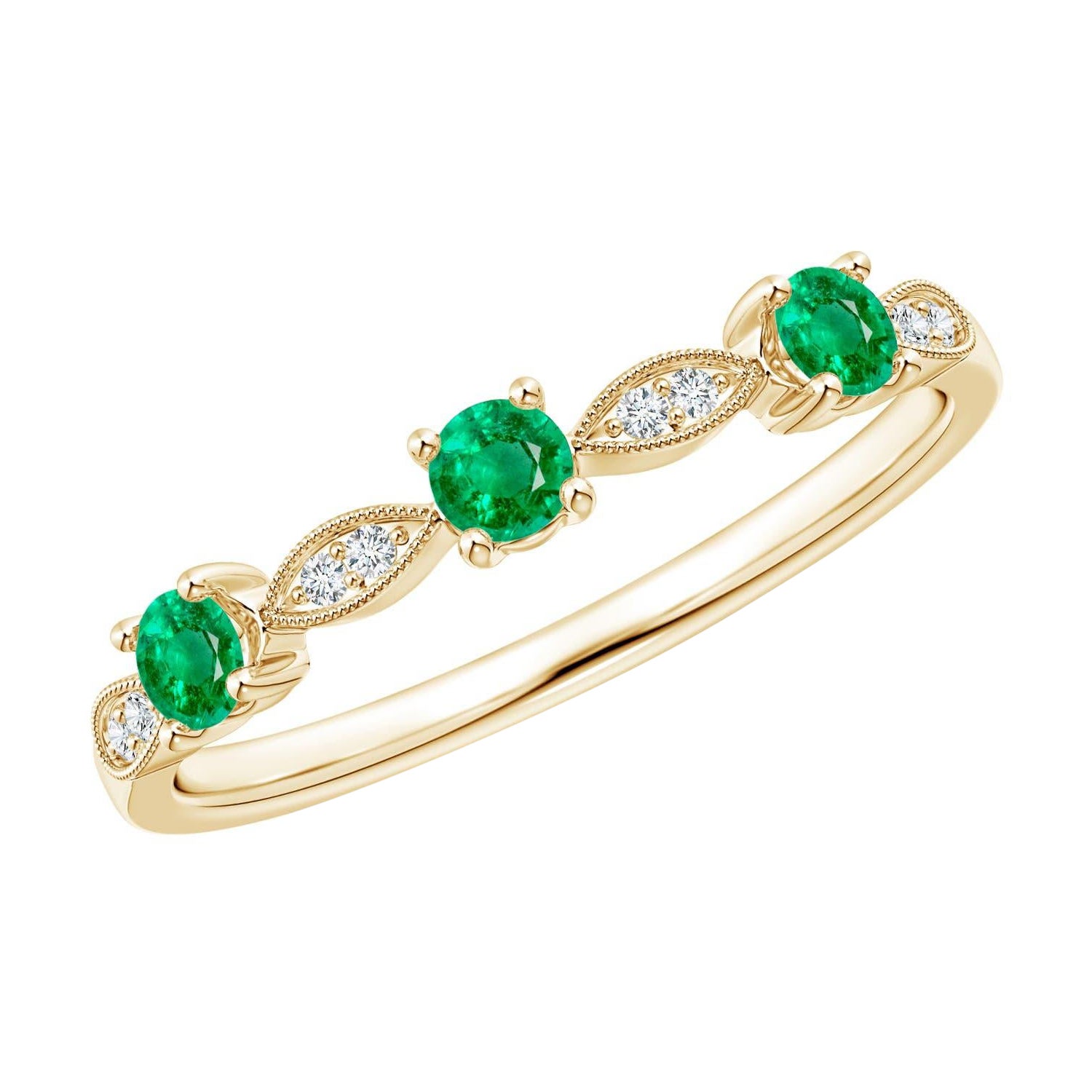 Anello Angara con smeraldo naturale, diamante, marquise e Dot in oro massiccio 14 carati