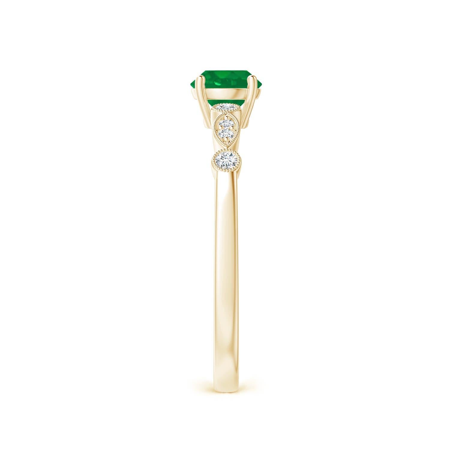 Round Cut Angara Natural Emerald Engagement Ring with Diamonds in 14K Solid Gold for Women For Sale
