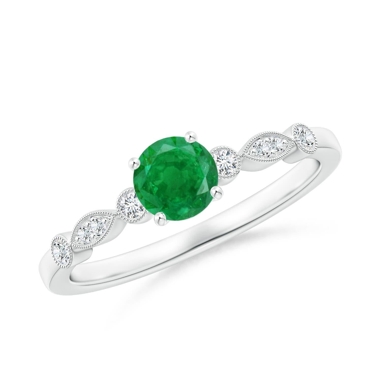 Women's Angara Natural Emerald Engagement Ring with Diamonds in 14K Solid Gold for Women For Sale