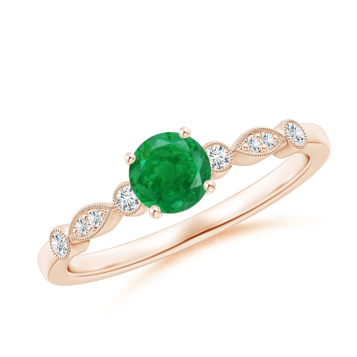 Angara Natural Emerald Engagement Ring with Diamonds in 14K Solid Gold for Women For Sale 1