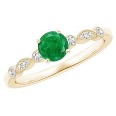 Angara Natural Emerald Engagement Ring with Diamonds in 14K Solid Gold for Women