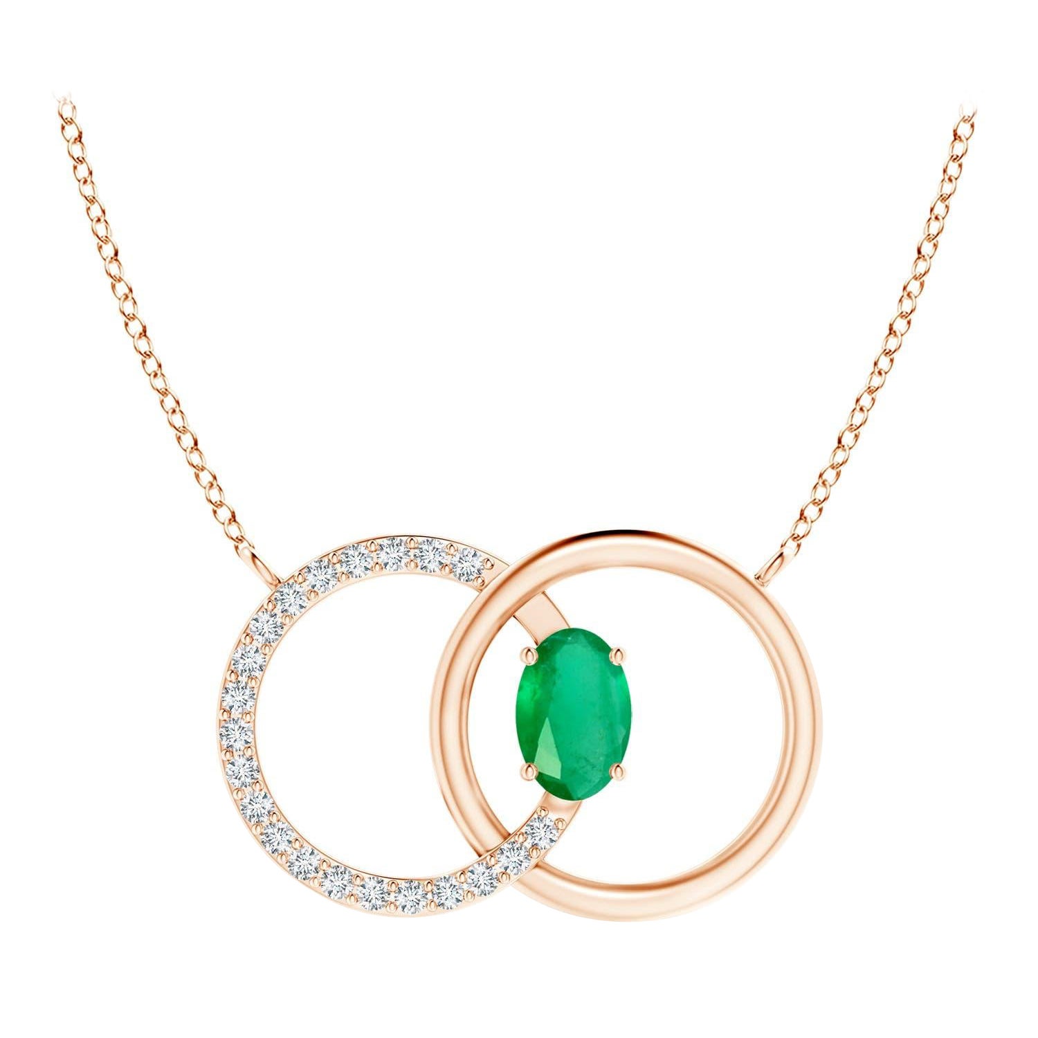 Angara Collana con cerchio intrecciato di smeraldi naturali e diamanti in oro rosa 14K