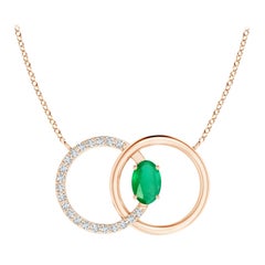 Angara Natural Emerald Interlocking Circle Necklace with Diamond 14K Rose Gold