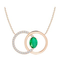 Angara Natural Emerald Interlocking Circle Necklace with Diamond 14K Rose Gold