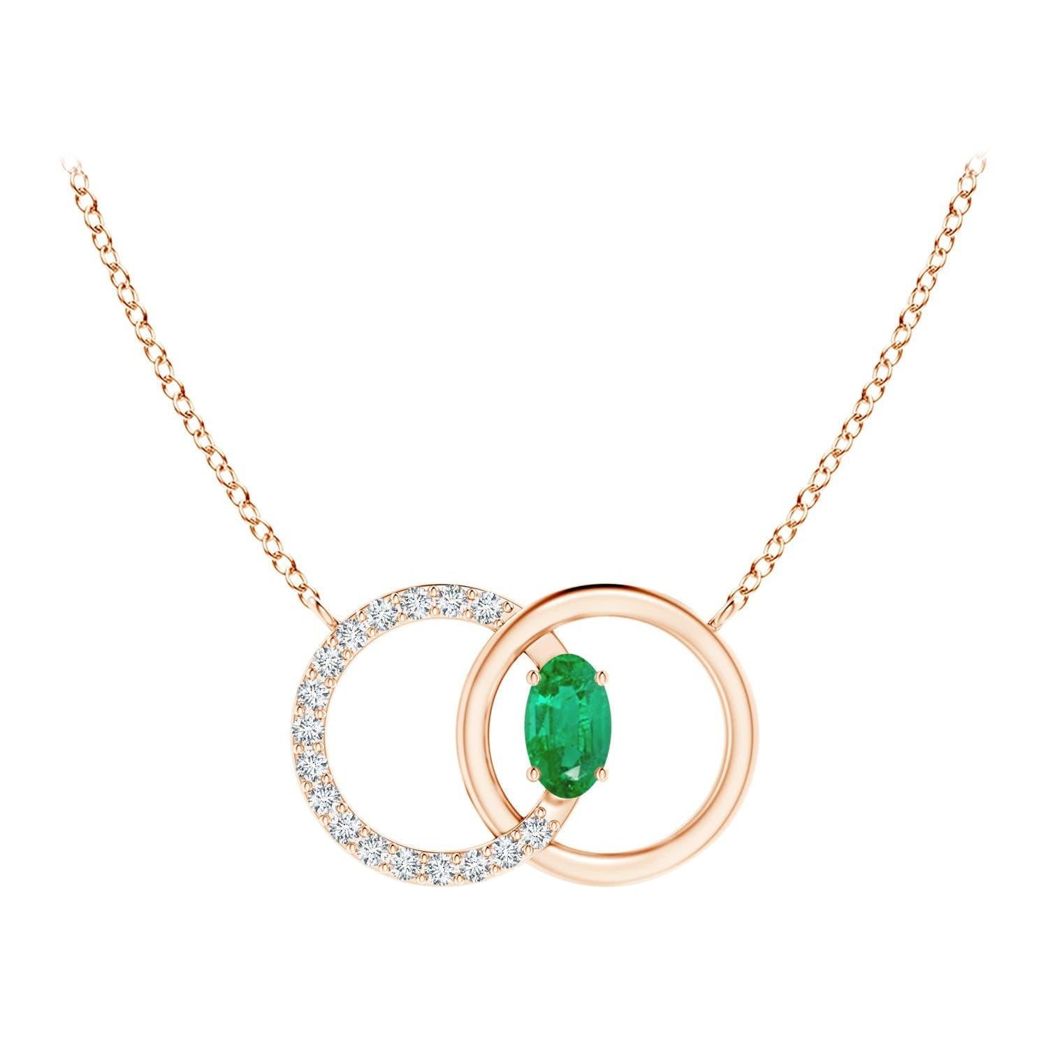 Angara Collana con cerchio intrecciato di smeraldi naturali e diamanti in oro rosa 14K