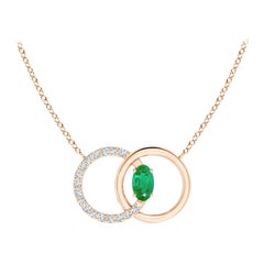 Angara Natural Emerald Interlocking Circle Necklace with Diamond 14K Rose Gold