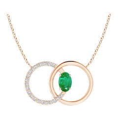 Angara Natural Emerald Interlocking Circle Necklace with Diamond 14K Rose Gold