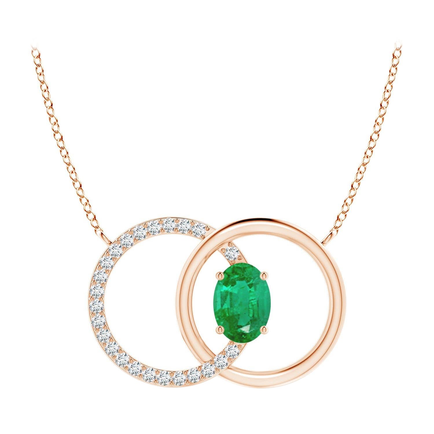 Angara Collana con cerchio intrecciato di smeraldi naturali e diamanti in oro rosa 14K