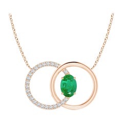 Angara Natural Emerald Interlocking Circle Necklace with Diamond 14K Rose Gold