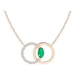 Angara Natural Emerald Interlocking Circle Necklace with Diamond 14K Rose Gold