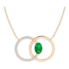 Angara Natural Emerald Interlocking Circle Necklace with Diamond 14K Rose Gold