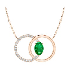 Angara Natural Emerald Interlocking Circle Necklace with Diamond 14K Rose Gold