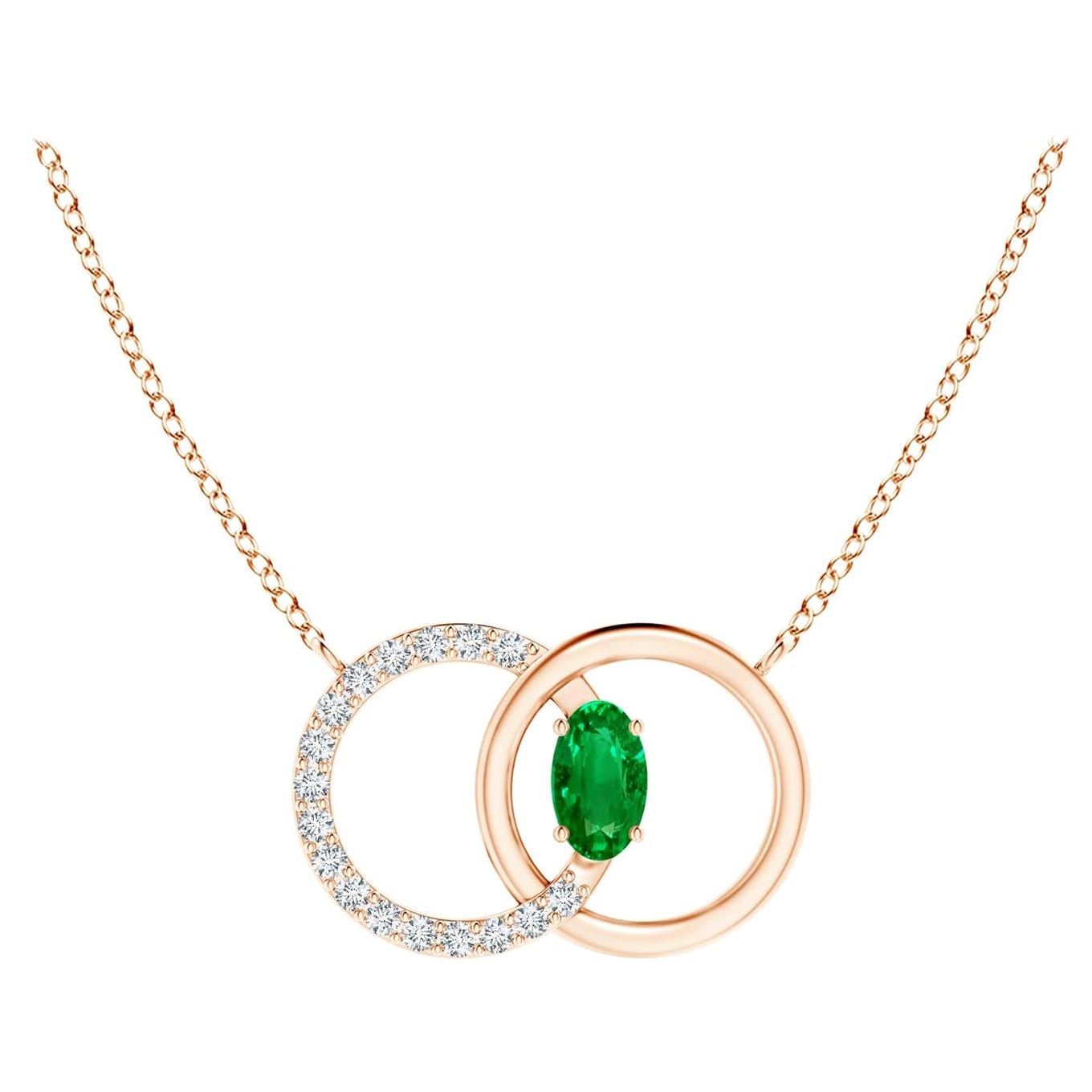 Angara Collana con cerchio intrecciato di smeraldi naturali e diamanti in oro rosa 14K