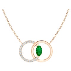 Angara Natural Emerald Interlocking Circle Necklace with Diamond 14K Rose Gold