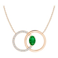 Angara Natural Emerald Interlocking Circle Necklace with Diamond 14K Rose Gold