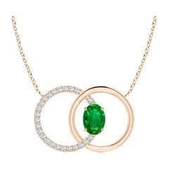 Angara Natural Emerald Interlocking Circle Necklace with Diamond 14K Rose Gold